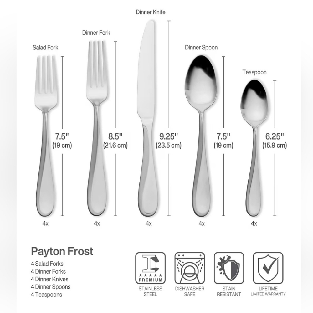 Payton Frost 18.0 Stainless Steel 20 Piece Set, Service For 4 - Picture 3 of 11